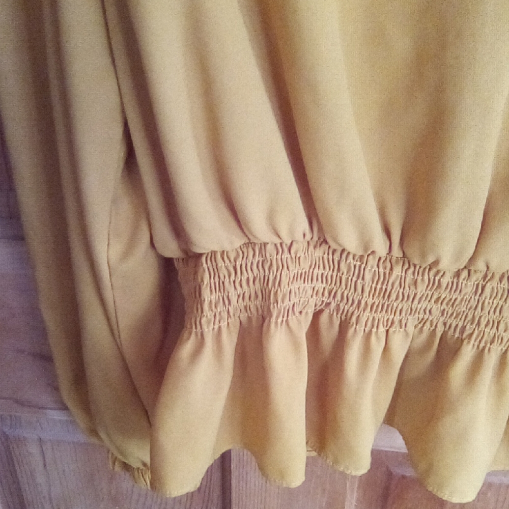Women's Mustard Ruffle Neck Blouse - Picture 13 of 14
